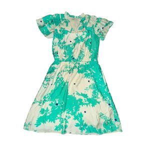 Anthropologie Caballero Kelsie Dress Women's XS Abstract Dot Green V Neck Silk